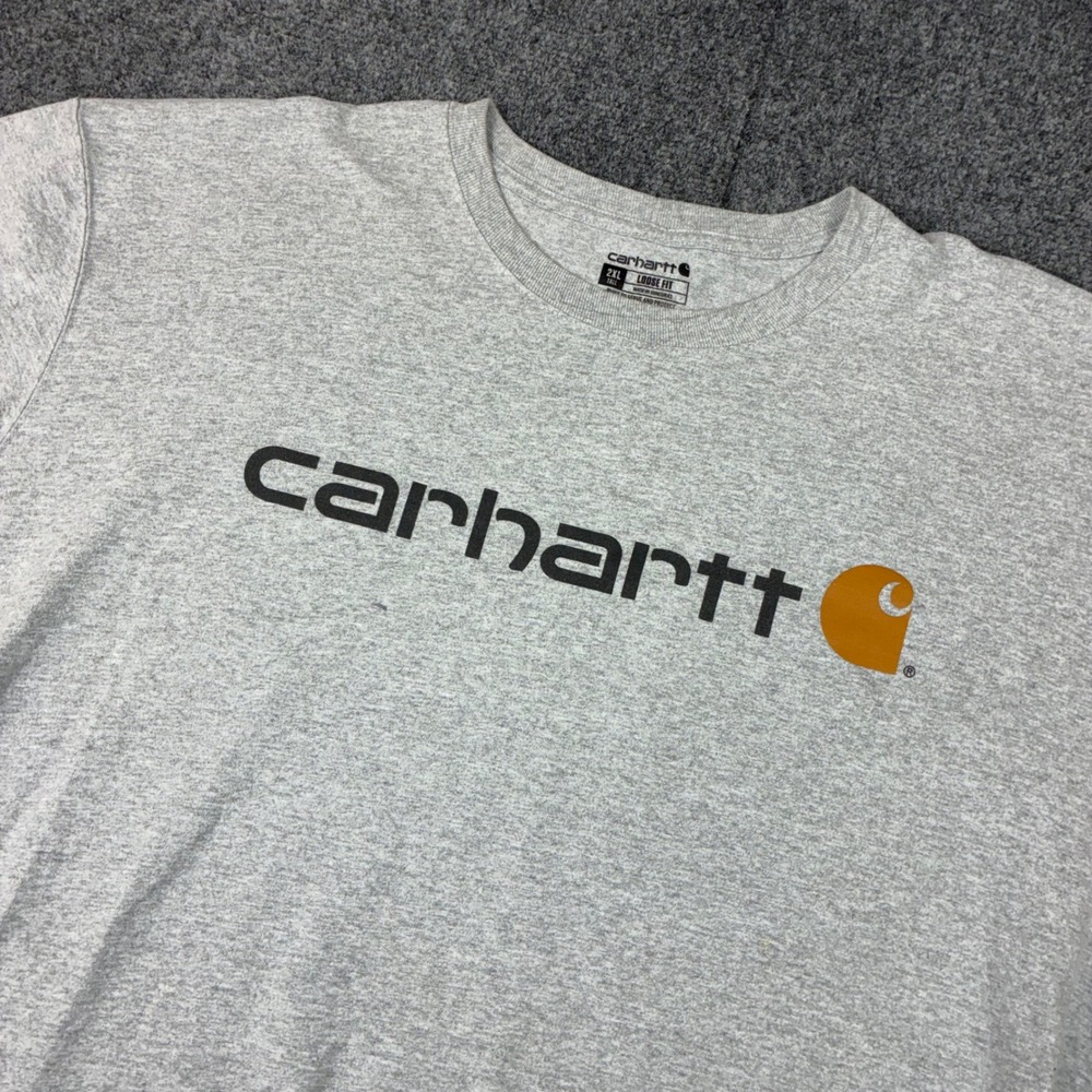 Carhartt Mens 2XL Tall Loose Fit Graphic Logo T-Shirt Heather Gray Short Sleeve